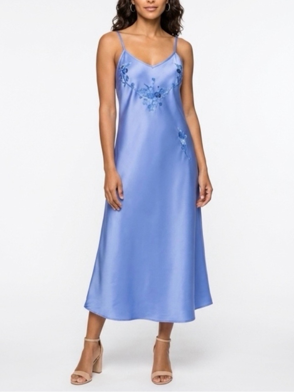 Periwinkle Embroidered Slip Dress Blue White Floral Boho One Size